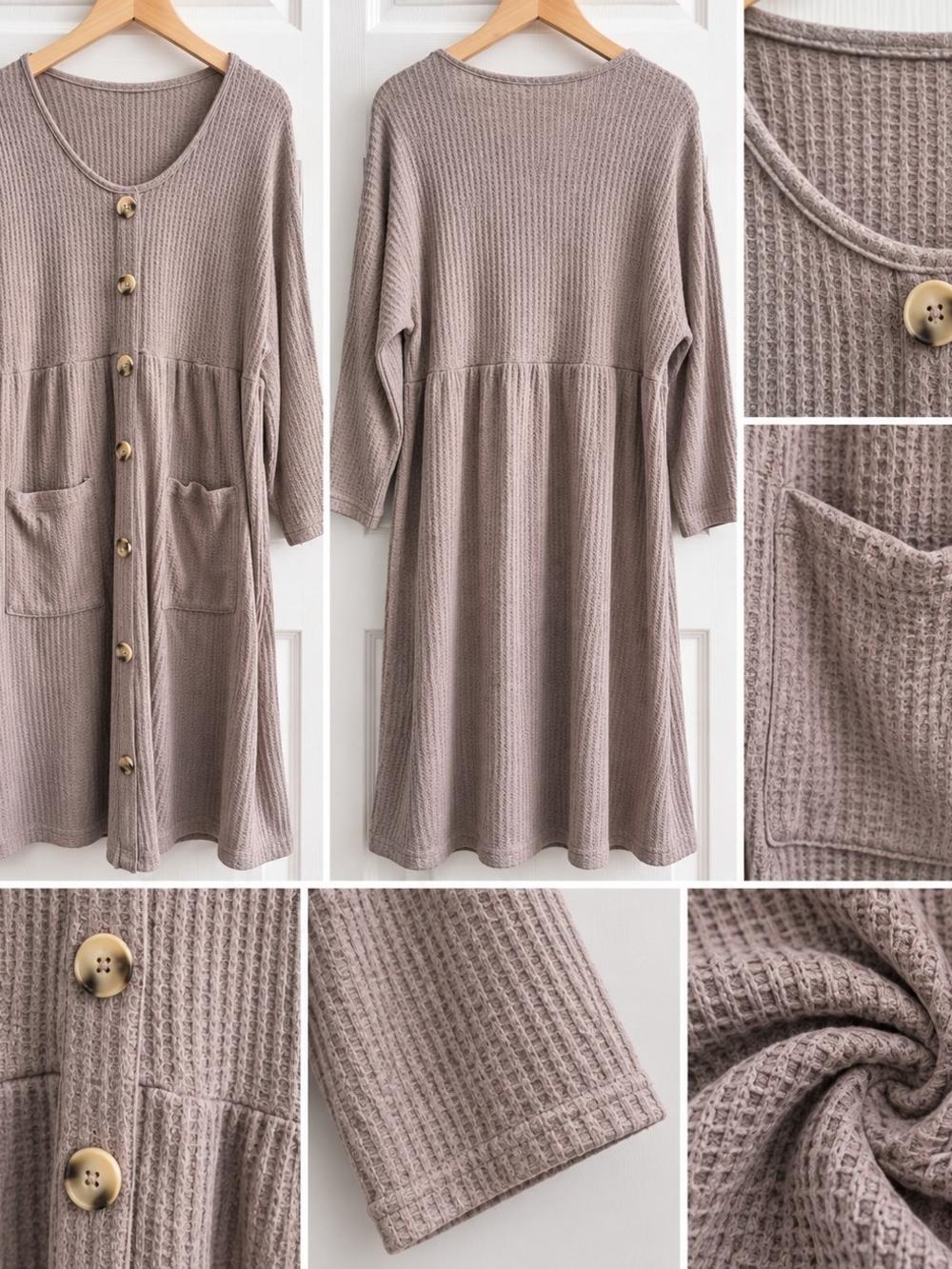 Amazon Taupe Waffle-Knit Button-Front Sweater Dress